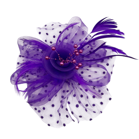FASHION - Voaletă elegantă LIZETTE tip fascinator, Mov, Cu pene decorative