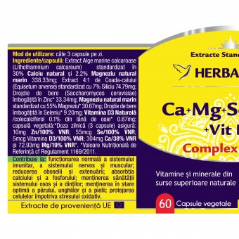 Ca+Mg+Se+Si+Zn cu Vit D3 Complex Forte Herbagetica 60 Capsule [3]