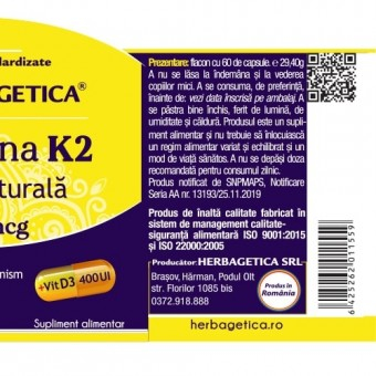 Vitamina K2 MK7 Naturala Herbagetica 60 Capsule [2]