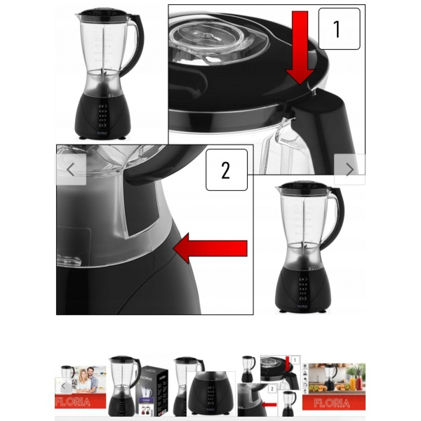 Blender FLORIA Negru, Putere 300W, Capacitate 1.5L, 3 Viteze, Functie Puls-Vas Plastic [3]