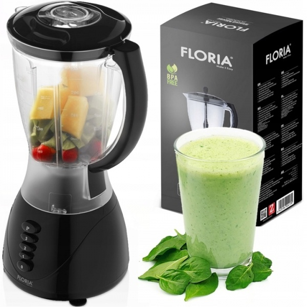 Blender FLORIA Negru, Putere 300W, Capacitate 1.5L, 3 Viteze, Functie Puls-Vas Plastic [4]