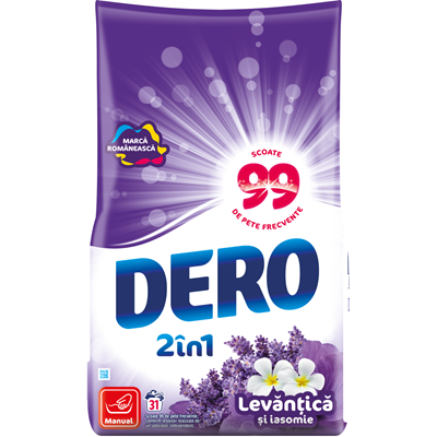Dero 2in1 Detergent Rufe Pudra Manual Lavantica si Iasomie 1,4 Kg [1]