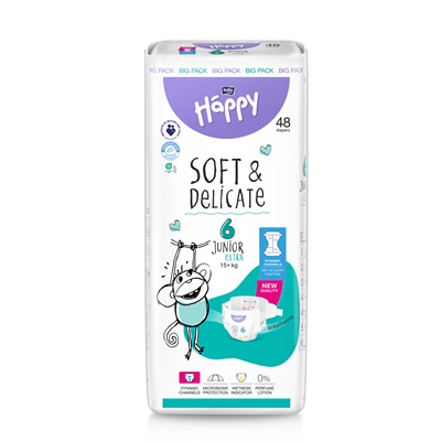 Scutece Copii - HAPPY Soft & Delicate Junior 48 bucati Scutece Nr. 6