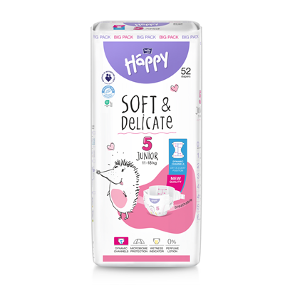 Scutece Copii - HAPPY Soft & Delicate Junior 52 bucati Scutece Nr. 5