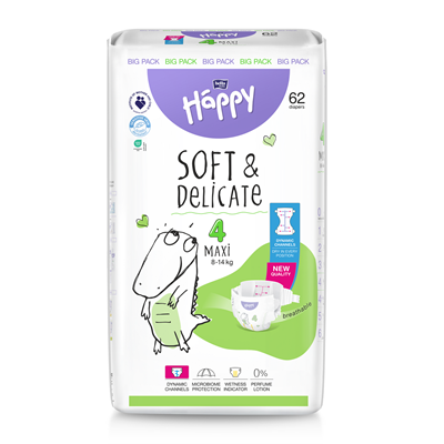 Scutece Copii - HAPPY Soft & Delicate Maxi 62 bucati Scutece Nr. 4