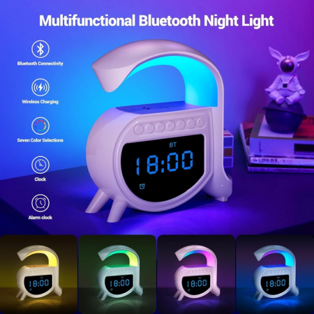 Lampa cu Functie Incarcare Wireless, Difuzor, Ceas Desteptator [1]