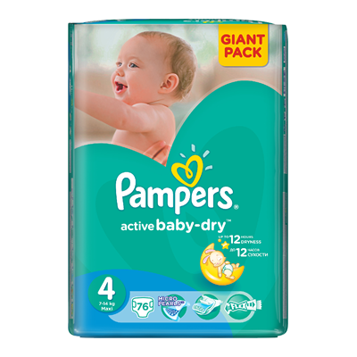 Scutece Copii - Pampers Active Baby Scutece Marimea 4 9-14 Kg 76 bucati