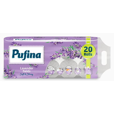 Hartie Igienica - Pufina 20 Role Hartie Igienica in 3 Straturi cu Parfum de Lavanda