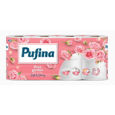 Hartie Igienica - Pufina 8 Role Hartie Igienica in 3 Straturi cu Parfum de Trandafir