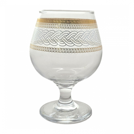 Bucatarie - Set 6 Pahare Sticla Coniac cu Picior Model Gold Impletit