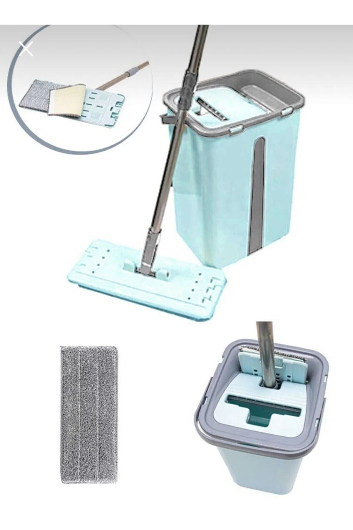 Set Mop Plat si Galeata cu 2 Cuve pentru Spalare si Stoarcere Rapida [1]