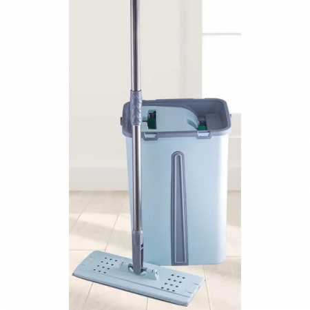 Accesorii Curatenie - Set Mop Plat si Galeata cu 2 Cuve pentru Spalare si Stoarcere Rapida