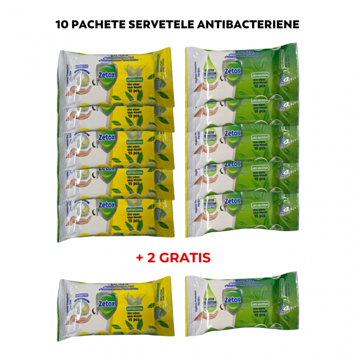 10 Pachete Servetele Antibacteriene + 2 GRATIS [1]