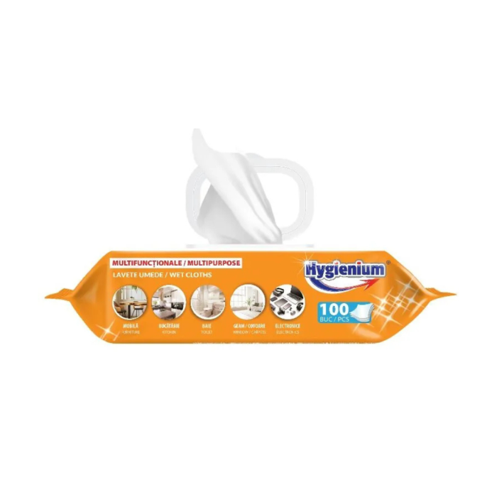 Lavete umede universale Hygienium cu bicarbonat si uleiuri esentiale cu parfum de portocale si mandarine 100 bucati [4]