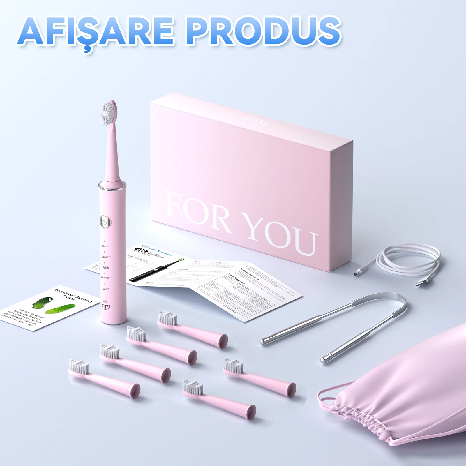 Periuta de dinti electrica, JTF Sonic, J40 (6 capete de periere) Roz [4]