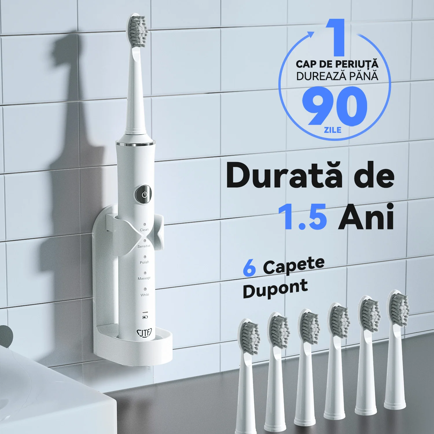 Periuta de dinti electrica, JTF Sonic, J40 (6 capete de periere) Alb [3]