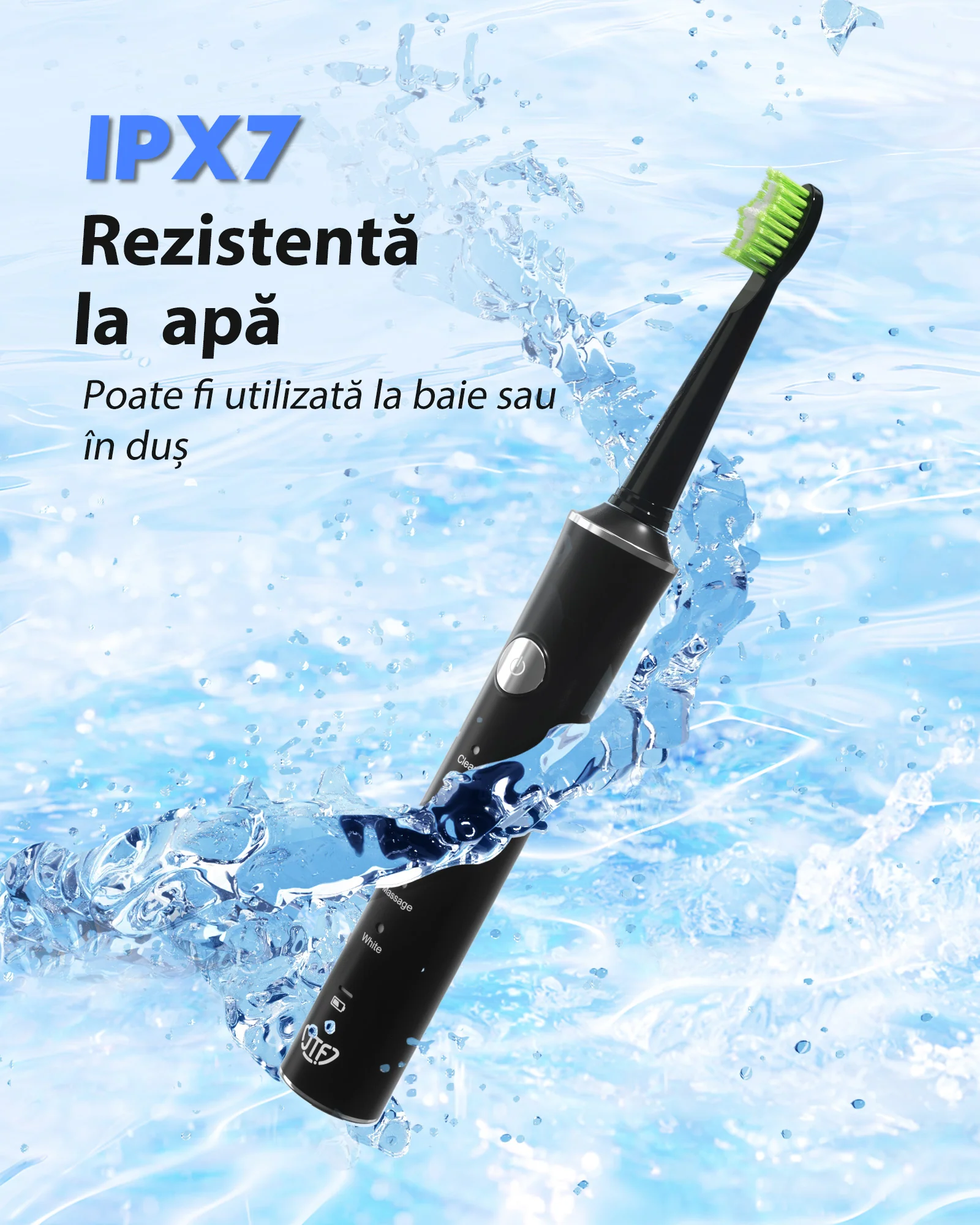 Periuta de dinti electrica, JTF Sonic, J40 (8 capete de periuta, cablu de incarcare, suport pentru periuta) Negru [8]