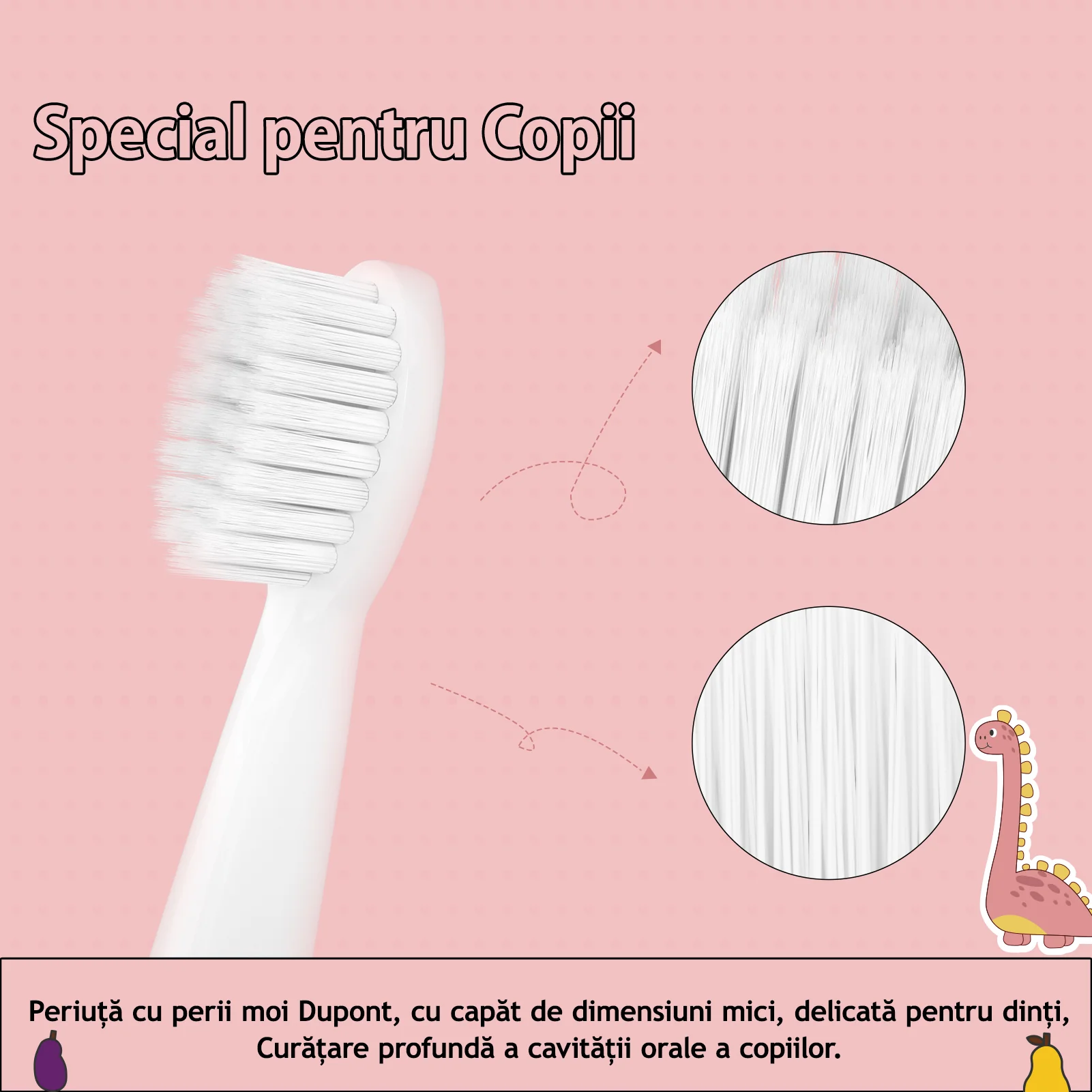 Periuta de dinti electrica pentru copii, JTF Sonic, J20C (4 capete de periuta, cablu de incarcare), Roz [4]