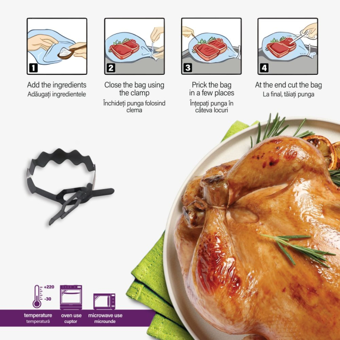 Pungi pentru friptura Luxia cu clipsuri 5 buc 35x40 cm [2]