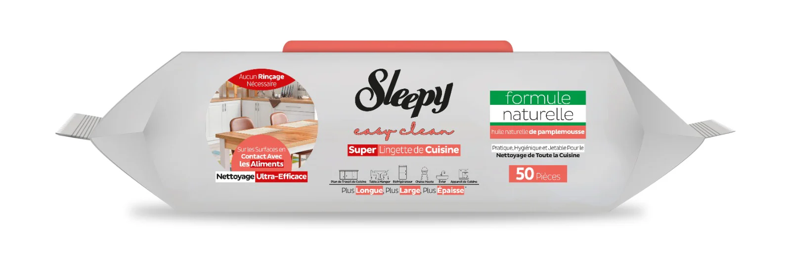Șervețele umede de curățare Sleepy Easy Clean Kitchen cu ulei natural de grapefruit ROSU– 50 bucăți [2]