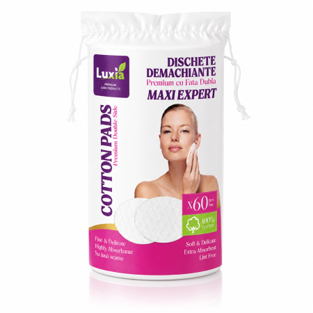Ingrijire Personala - Dischete Demachiante Maxi Expert Premium 100% Bumbac Luxia 60 buc