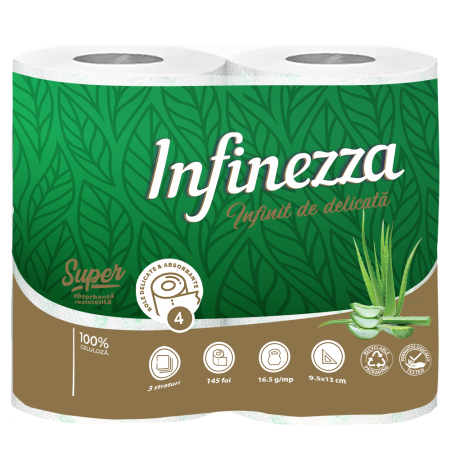 Baie - Hartie igienica Infinezza Aloe vera 3 straturi 4 role
