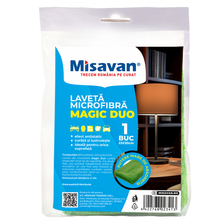 Igiena casei - Lavetă Microfibră cu 2 Fețe Magic Duo – Misavan – 23 x 30 cm