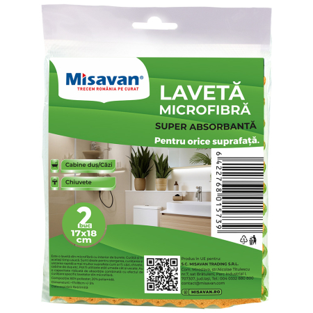 Igiena casei - Lavetă Microfibră Super Absorbantă Misavan 17 x 18 cm 2 buc/set