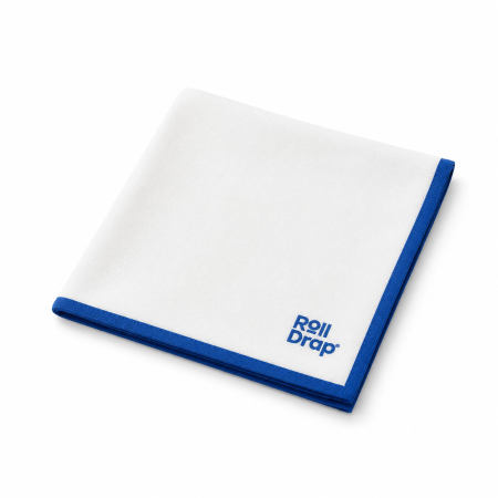 Laveta Premium fara Scame pentru Lustruirea Vaselor Paharelor si Tacamurilor Alb cu margini verzi Roll Drap – 40 x 64 cm