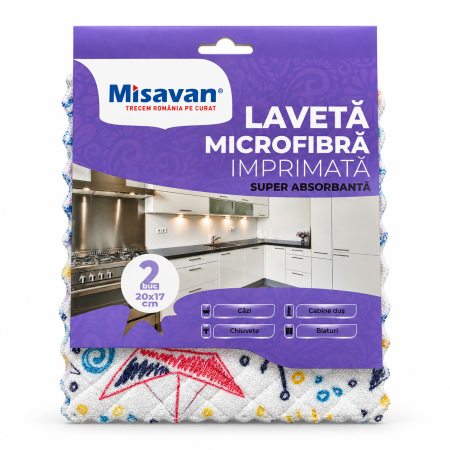Igiena casei - Lavete Microfibra Imprimate Super Absorbante Misavan 20 x 17 cm Set 2 Bucati