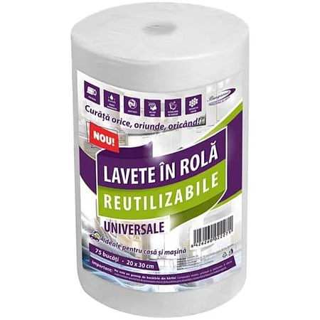 Role hartie servetele - Lavete embosate reutilizabile,alb,celuloza,30 x 20 cm,rola 75 bucati