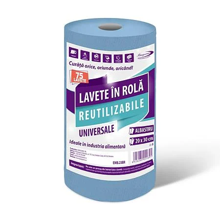 Bucatarie - Lavete embosate reutilizabile,albastru,celuloza,30 x 20 cm,rola 75 bucati