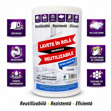 Role hartie servetele - Lavete embosate reutilizabile Prăvălia de Curățenie 50 buc rola