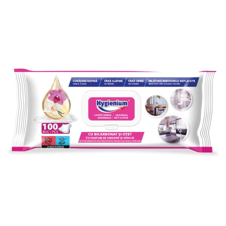 Igiena casei - lavete-umede-universale-hygienium-bicarbonat-otet-orhidee-vanilie-100-buc
