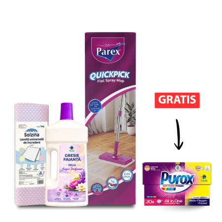 Pachete - Pachet Mop PAREX cu Detergent Delia, Lavete Solzina si Capsule Purox Gratis