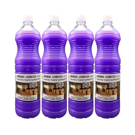 Solutii Multisuprafete - Pachet amoniac LEVANTICA 4 buc x 1.5l curatare profunda bucatarie, tapiterii, covoare, lemn, MDF, gresie, faianta, pardoseala, geamuri, marmura