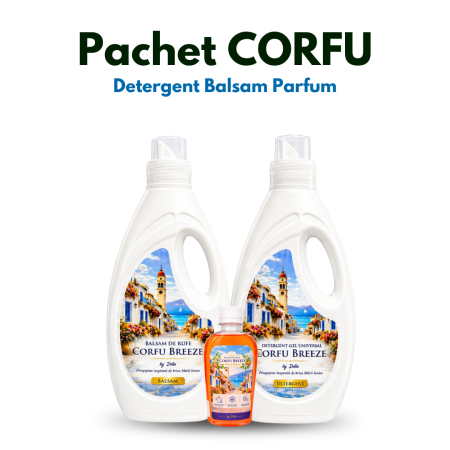 Promotii - Pachet Corfu Breeze by Delia – Detergent, Balsam și Parfum de Rufe cu Flori de Portocal și Briza Mării