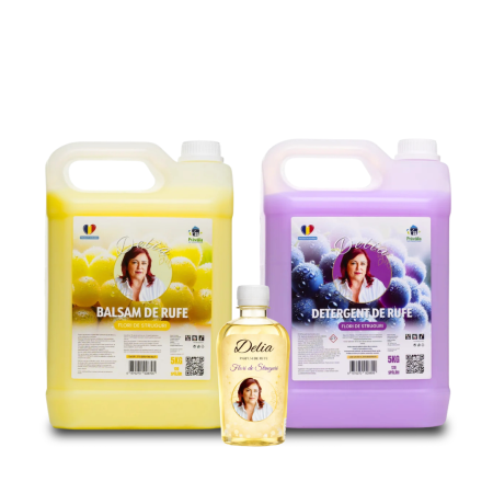 Pachete - Pachet Delia Flori de Struguri – Detergent 5L, Balsam 5L și Parfum Rufe 200 ml