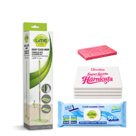 Pachete - Pachet Mop Easy Click Lime Cleaning cu Servetele 4XL Laveta Harnicuta si Burete Celuloza Decolina
