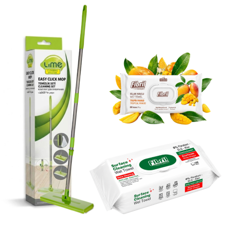 Pachete - Pachet Mop Easy Click Lime cu Șervețele Suprafețe și Mâini Fibril