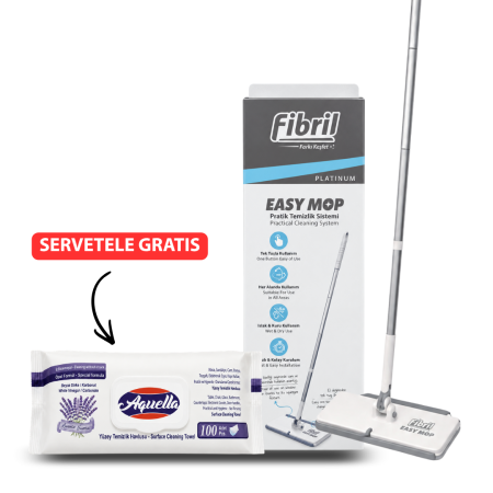 Pachete - Pachet Mop Fibril cu Racleta + GRATIS Servetele Umede Aquella 100 buc