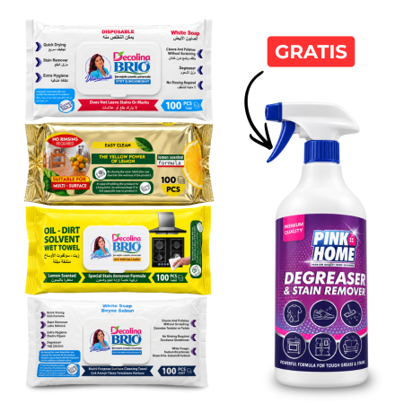 Pachete - Pachet Noutati Decolina Brio 400 Servetele cu Degresant Premium Pink Home 500 ml GRATIS
