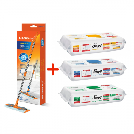 Pachete - PACHET PROMO PREMIUM - Lavete umede pentru curatare pardoseli +Mop curățare Uscata&Umeda MACROMAX