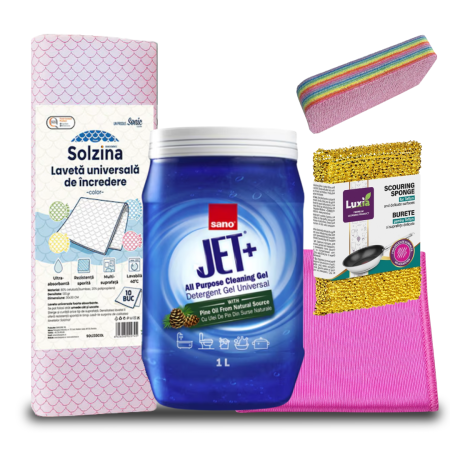 Pachete - Pachet SANO JET detergent universal cu ulei de pin si accesorii de curatenie