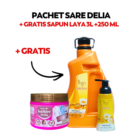 Pachete - Pachet Sare Delia Gold + Gratis Săpun Spumă Laya Honeysuckle 3L și 250 ml