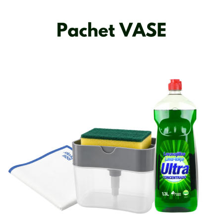 Pachete - Pachet Vase Laveta Premium fara Scame Dozator cu Pompa si Detergent Bosque Verde