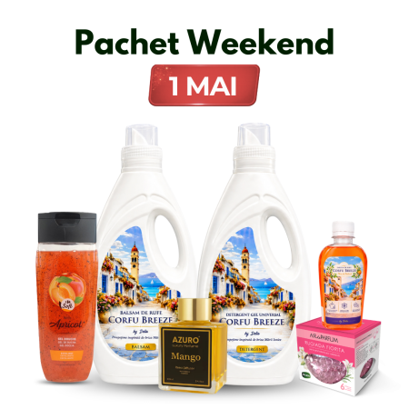 Pachete - Pachet Weekend 1 Mai cu Corfu Breeze by Delia, Gel de Duș Soft Caise, Odorizant Perle și Azuro Mango