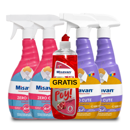 Pachete - Pachet Zero Cute Misavan 4 Spray-uri Netezire Haine si Detergent Vase Poy Gratis