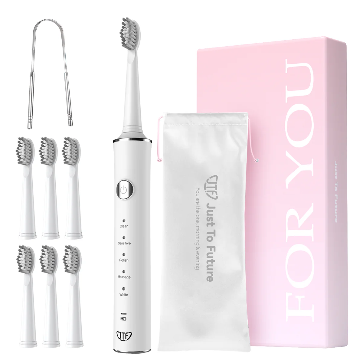 Igiena Orala - Periuta de dinti electrica, JTF Sonic, J40 (6 capete de periere) Alb