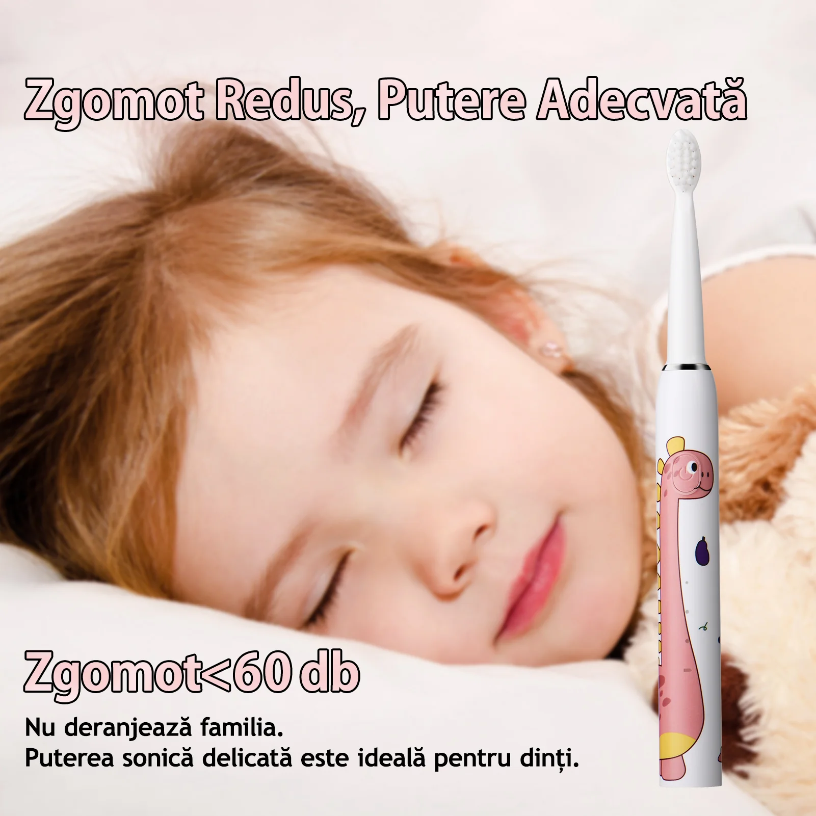 Periuta de dinti electrica pentru copii, JTF Sonic, J20C (4 capete de periuta, cablu de incarcare), Roz [5]